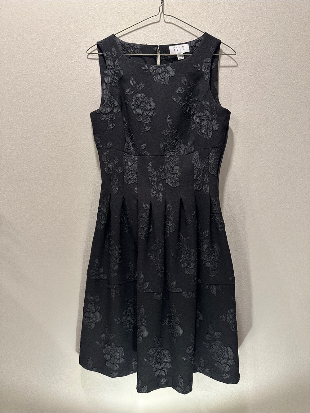 Elle Black Floral Jacquard Fit-and-Flare Mini Dress